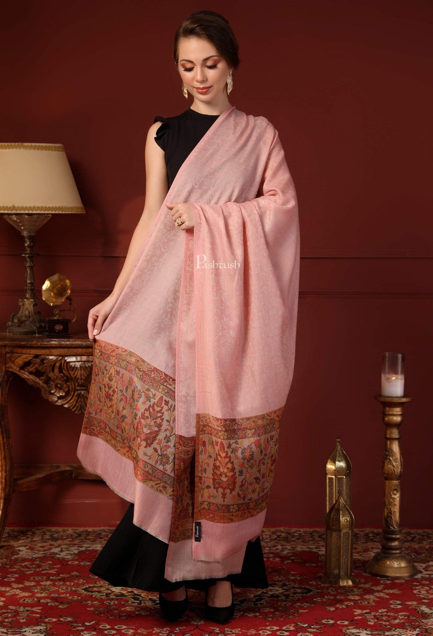 Pashtush India 100x200 Pashtush Womens Fine Wool Shawl, Soft Salmon Pink