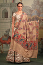 Pashtush India Womens Shawls Pashtush Womens Fine Wool Shawl, Tilla Work Peacock Design, Beige