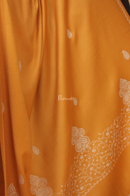 Pashtush India Womens Stoles and Scarves Scarf Pashtush womens Fine Wool shawl, tone and tone palla embroidery paisley design, Mustard