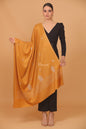 Pashtush India Womens Stoles and Scarves Scarf Pashtush womens Fine Wool shawl, tone and tone palla embroidery paisley design, Mustard