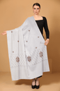 Pashtush India Womens Stoles and Scarves Scarf Pashtush Womens  Fine Wool Shawl ,Tone on Tone Embroidery Design , Ivory