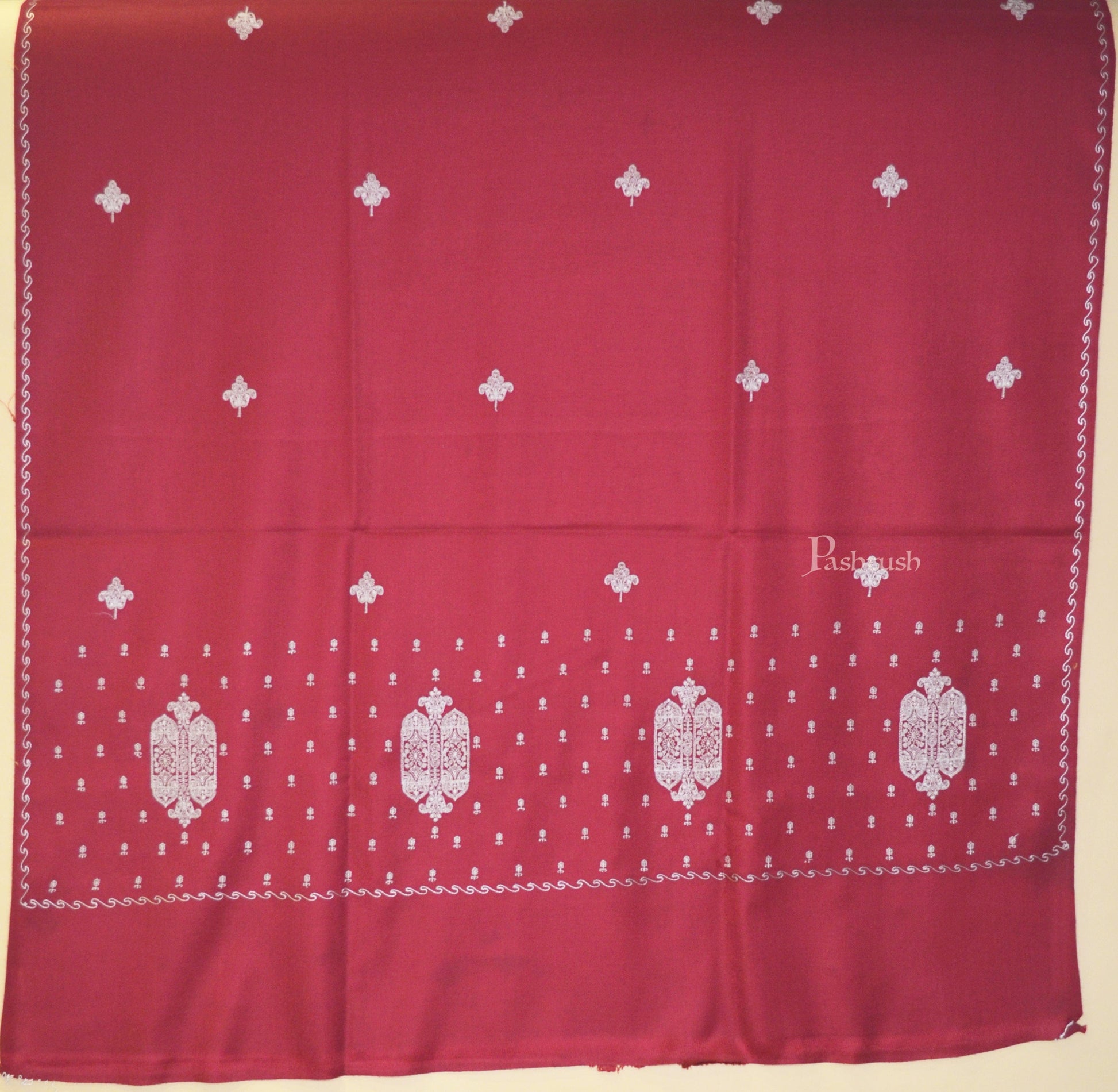 Pashtush India Womens Stoles and Scarves Scarf Pashtush Womens  Fine Wool Shawl ,Tone on Tone Embroidery Design , Maroon