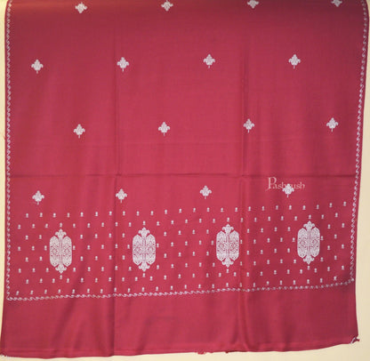 Pashtush India Womens Stoles and Scarves Scarf Pashtush Womens  Fine Wool Shawl ,Tone on Tone Embroidery Design , Maroon