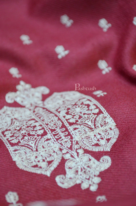 Pashtush India Womens Stoles and Scarves Scarf Pashtush Womens  Fine Wool Shawl ,Tone on Tone Embroidery Design , Maroon