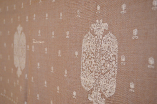 Pashtush India Womens Shawls Pashtush Womens Fine Wool Shawl ,Tone on Tone Embroidery Design, Taupe