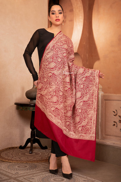 Pashtush India Womens Shawls Pashtush Womens Fine Wool Shawl, Tone On Tone Heavy Jaal Embroidery Design, Maroon