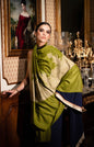 Pashtush India Womens Shawls Pashtush womens Fine Wool shawl, Tone on Tone Palla Embroidery design, green