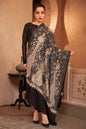 Pashtush India Womens Shawls Pashtush Womens Fine Wool Shawl, Tone On Tone Sangeen Jaal Embroidery Design, Black