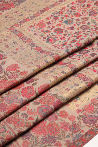 Pashtush India Womens Shawls Pashtush Womens Fine Wool Shawl, Twilight Collection, Woven With Metallic Floral Design, Beige