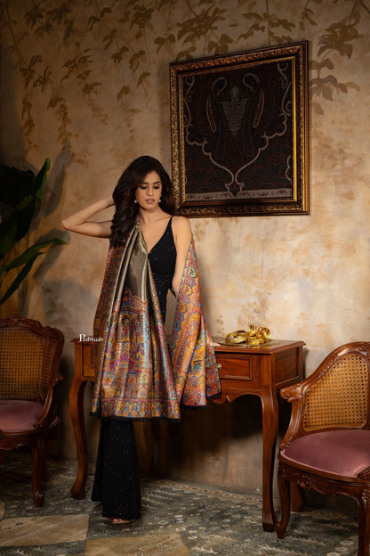 Pashtush India Womens Shawls Pashtush Womens Fine Wool Shawl, Twilight Darbar Palla Design, Multicolour