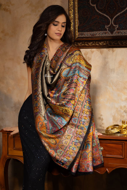 Pashtush India Womens Shawls Pashtush Womens Fine Wool Shawl, Twilight Darbar Palla Design, Multicolour