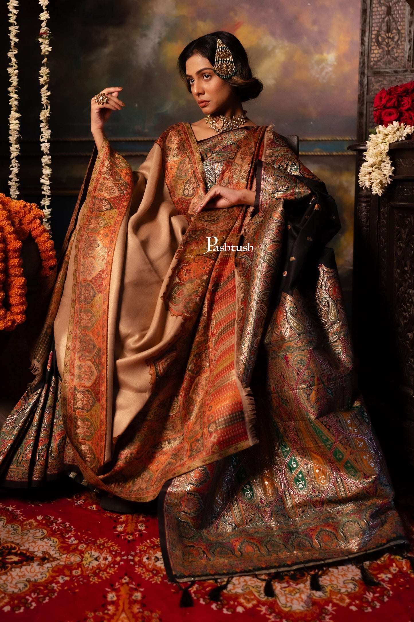 Pashtush India Womens Shawls Pashtush Womens Fine Wool Shawl, Twilight Paisley Palla Design, Multicolour