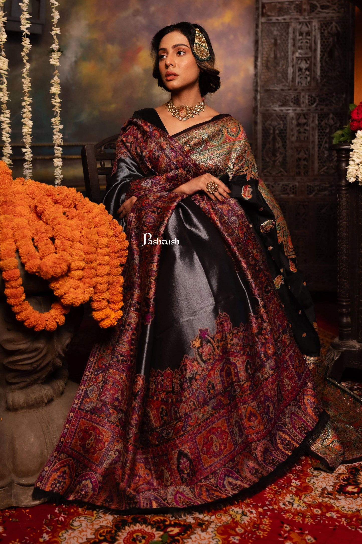 Pashtush India Womens Shawls Pashtush Womens Fine Wool Shawl, Twilight Paisley Palla Design, Multicolour