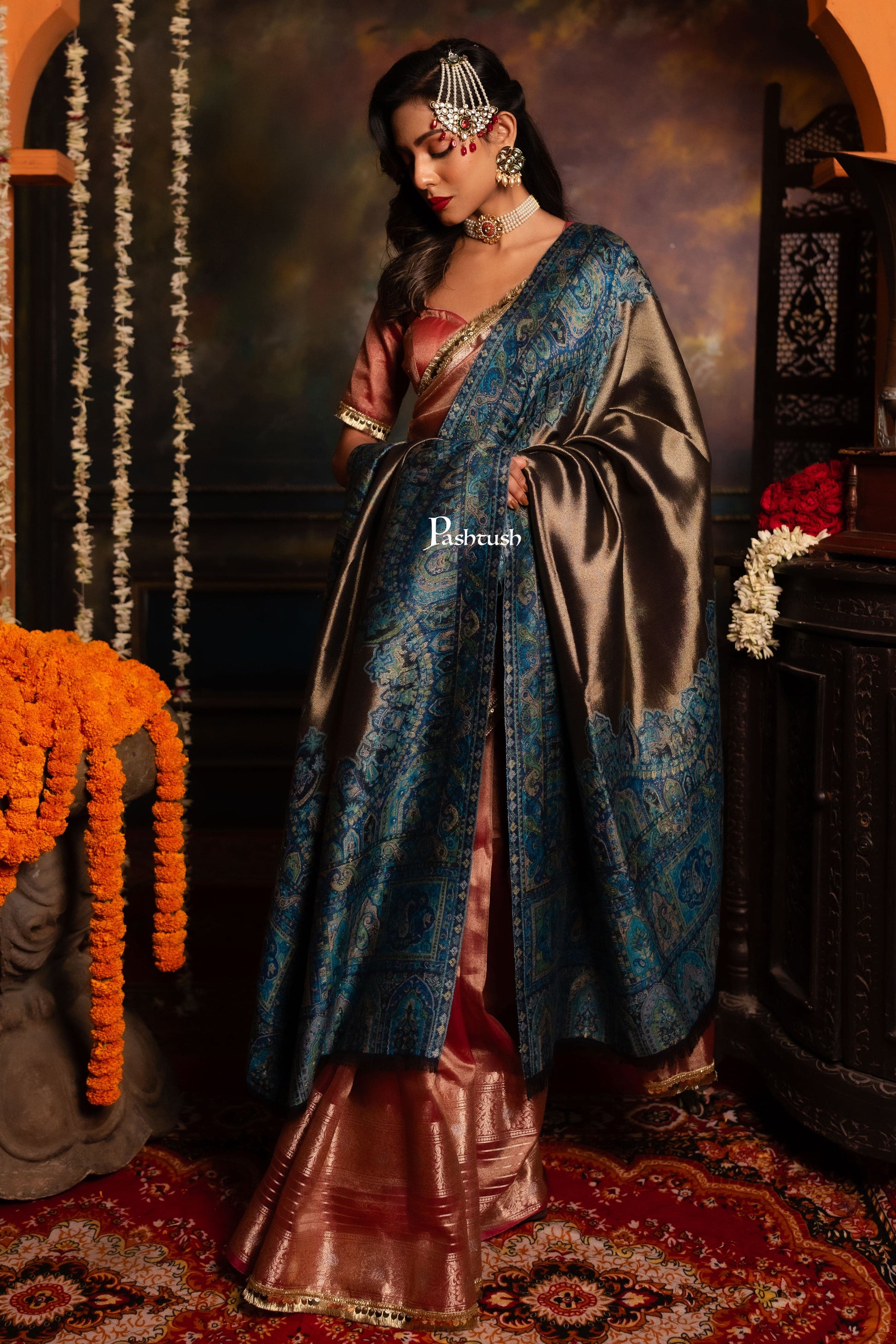 Pashtush India Womens Shawls Pashtush Womens Fine Wool Shawl, Twilight Paisley Palla Design, Multicolour