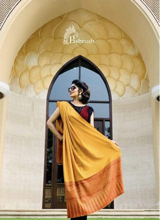 Pashtush Womens Fine Wool Shawl, Ultra Soft Mustard