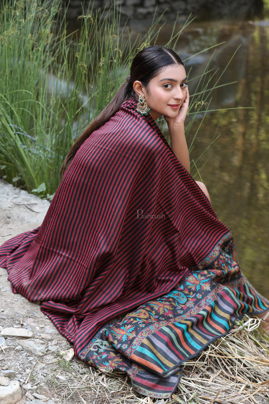 Pashtush India Womens Shawls PASHTUSH WOMENS FINE WOOL SHAWL, WITH ETHNIC PALLA WEAVE