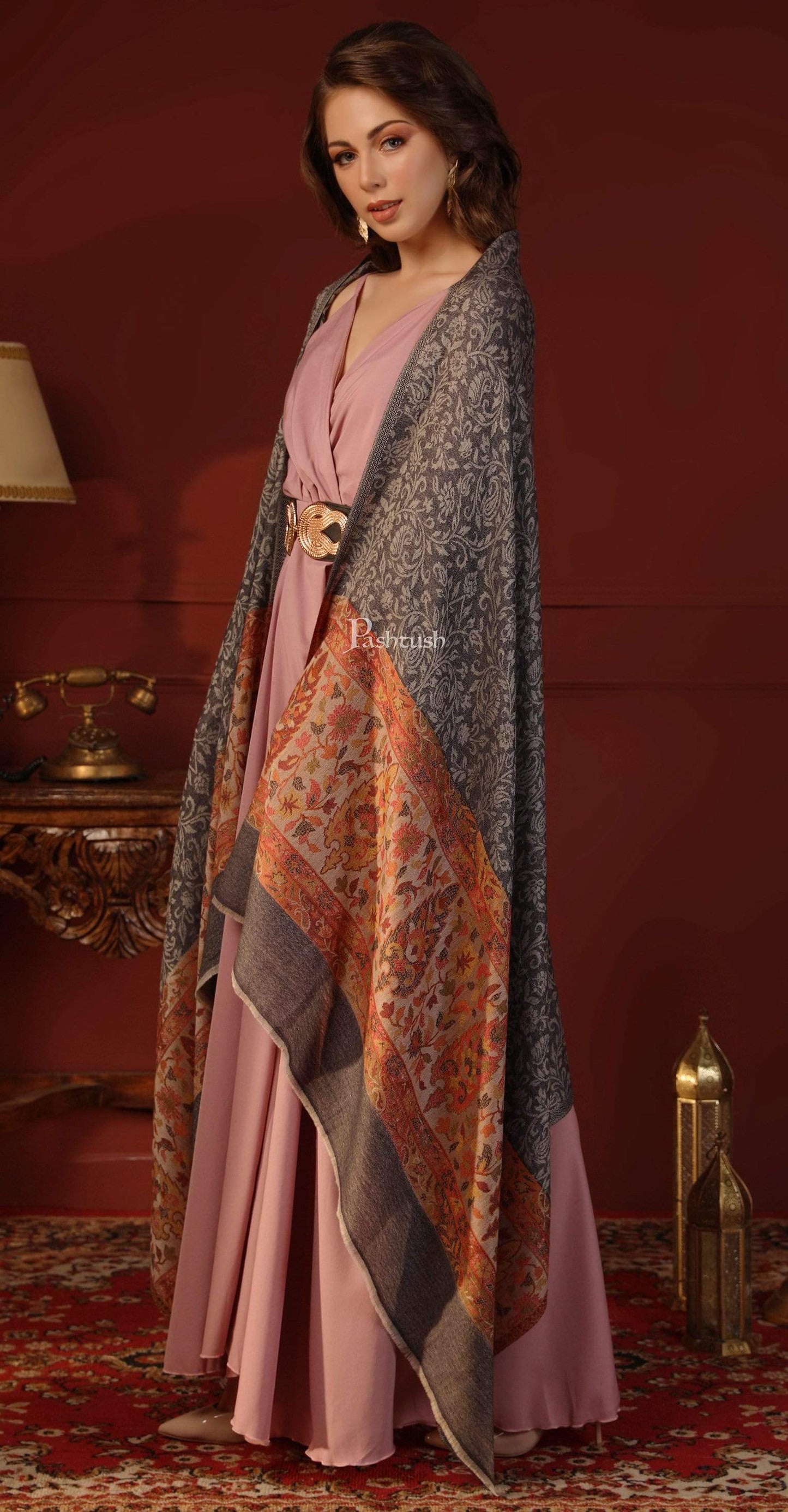 Pashtush India 100x200 Pashtush Womens Fine Wool Shawl, With Kaani Palla Weave