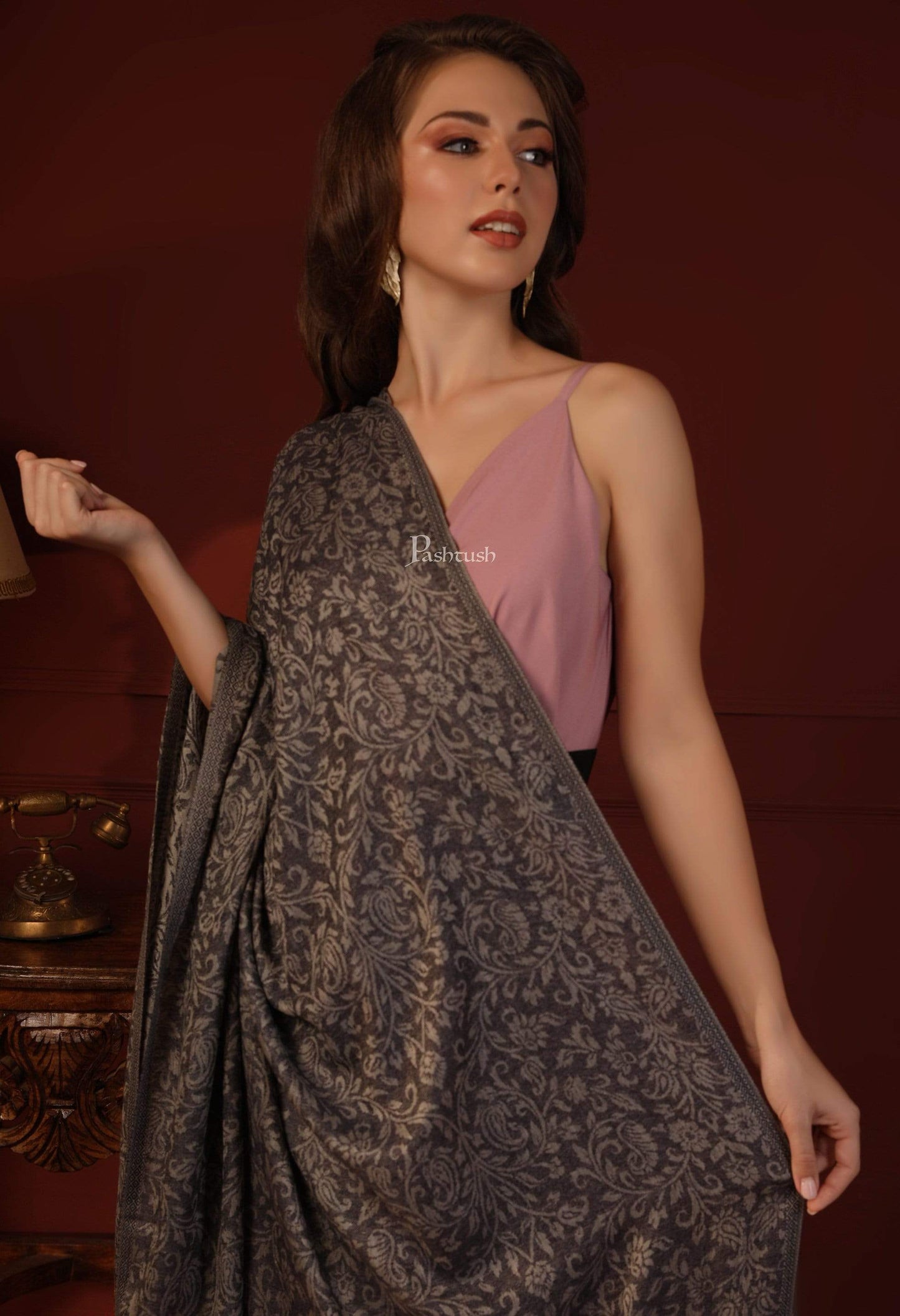 Pashtush India 100x200 Pashtush Womens Fine Wool Shawl, With Kaani Palla Weave