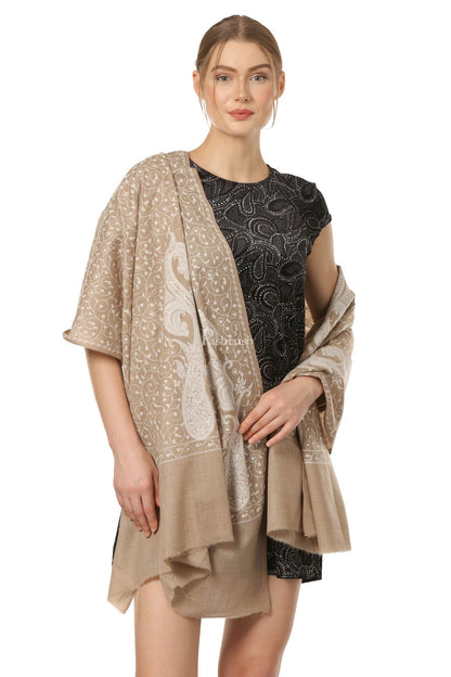 Pashtush India Womens Shawls Pashtush Womens Fine Wool Shawl With Tone On Tone Embroidery, Soft And Warm, Light Weight