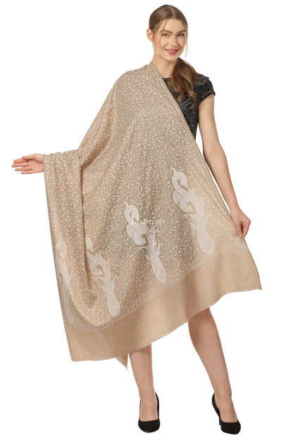 Pashtush India Womens Shawls Pashtush Womens Fine Wool Shawl With Tone On Tone Embroidery, Soft And Warm, Light Weight