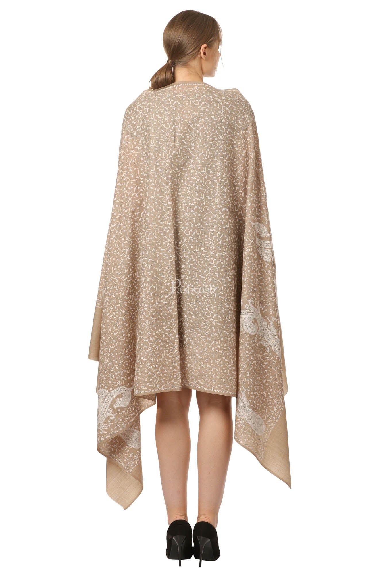 Pashtush India Womens Shawls Pashtush Womens Fine Wool Shawl With Tone On Tone Embroidery, Soft And Warm, Light Weight