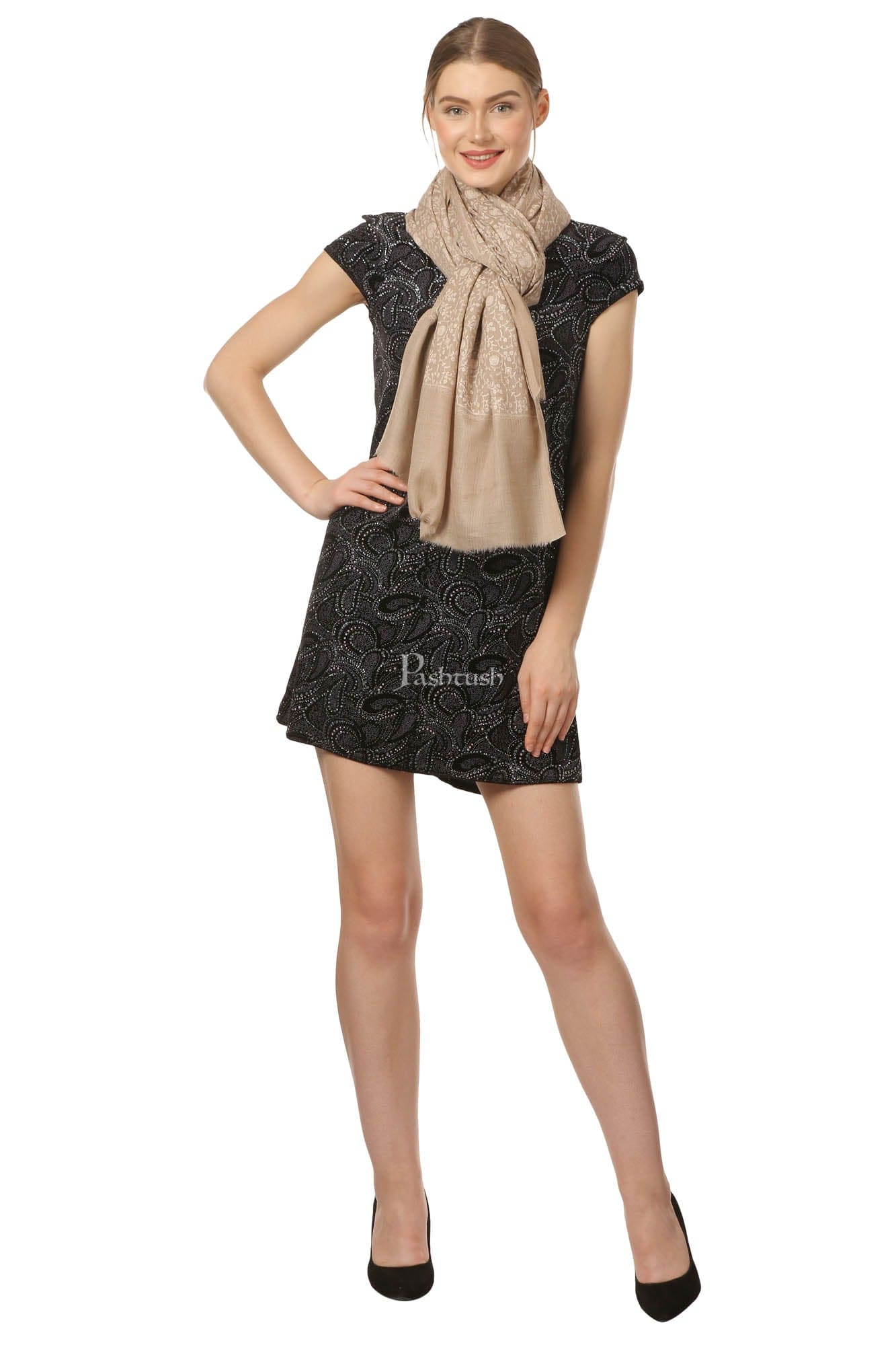 Pashtush India Womens Shawls Pashtush Womens Fine Wool Shawl With Tone On Tone Embroidery, Soft And Warm, Light Weight