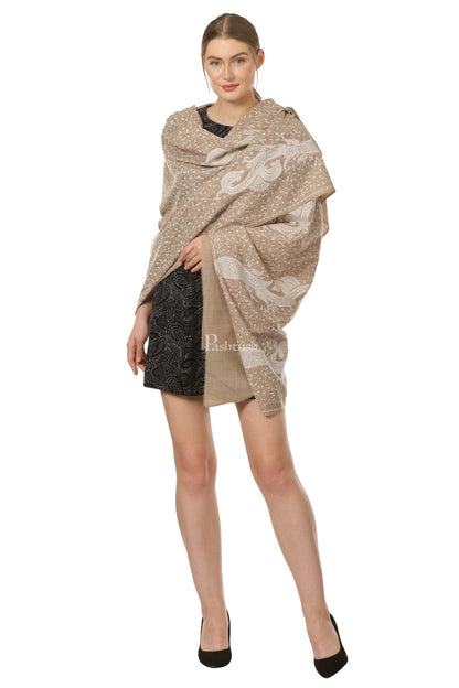 Pashtush India Womens Shawls Pashtush Womens Fine Wool Shawl With Tone On Tone Embroidery, Soft And Warm, Light Weight