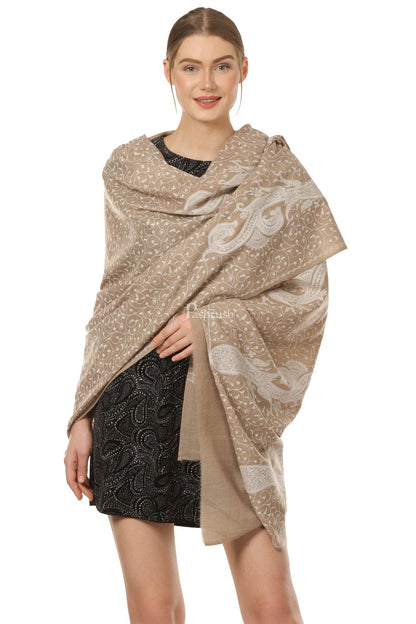 Pashtush India Womens Shawls Pashtush Womens Fine Wool Shawl With Tone On Tone Embroidery, Soft And Warm, Light Weight