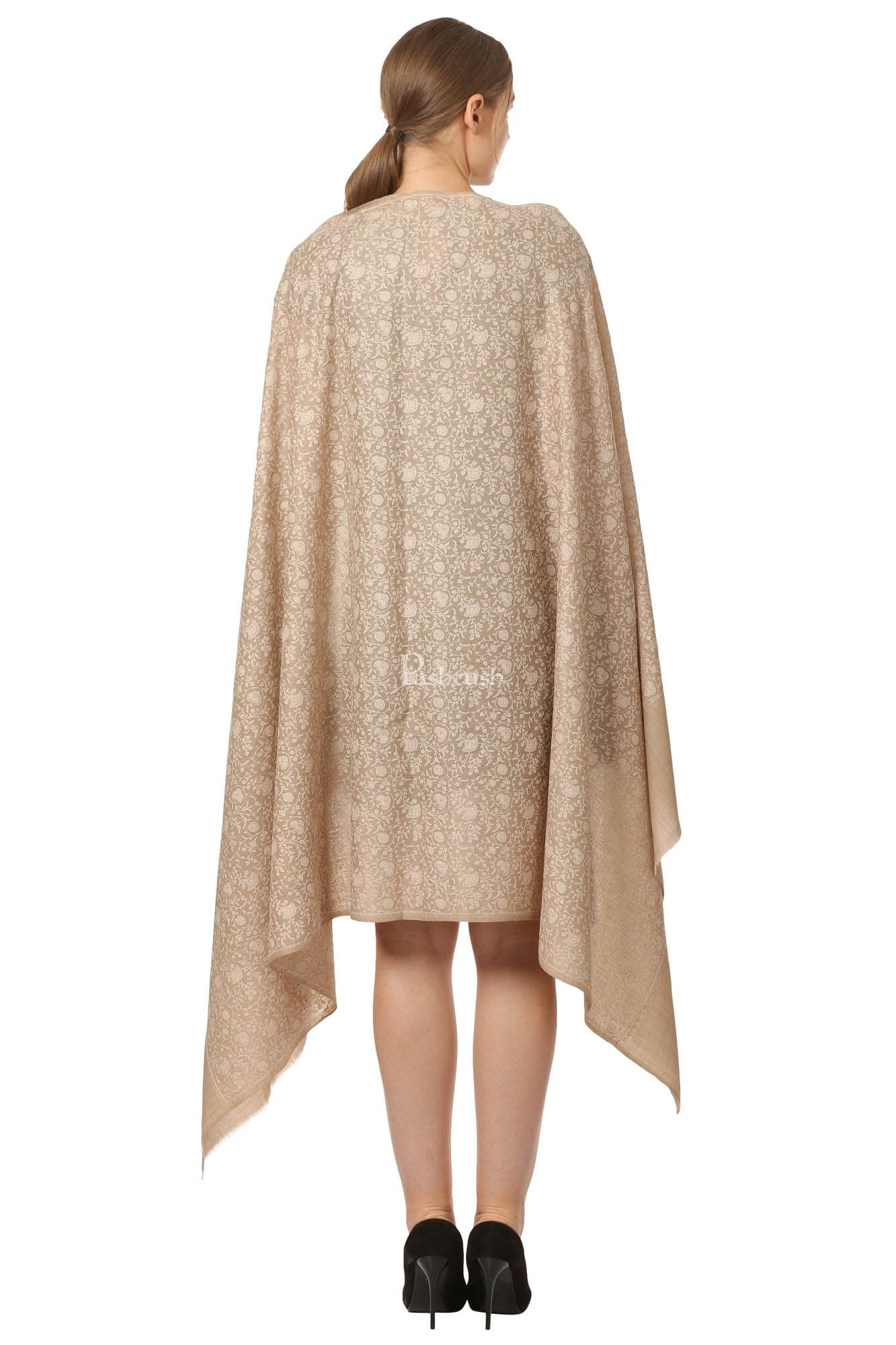 Pashtush India Womens Shawls Pashtush Womens Fine Wool Shawl With Tone On Tone Embroidery, Soft And Warm, Light Weight
