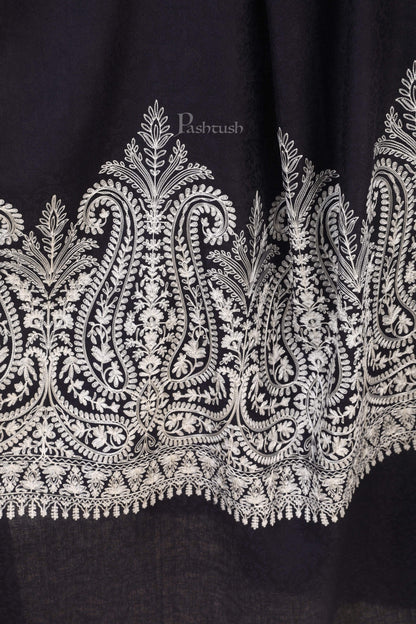 Pashtush India 114x228 Pashtush Womens Fine Wool Shawl, With Tone on Tone Nalki Embroidery, Soft and Warm
