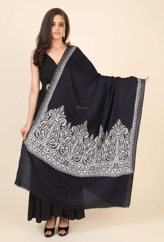 Pashtush India 114x228 Pashtush Womens Fine Wool Shawl, With Tone on Tone Nalki Embroidery, Soft and Warm