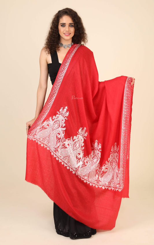 Pashtush India 114x228 Pashtush Womens Fine Wool Shawl, With Tone on Tone Nalki Embroidery, Soft and Warm
