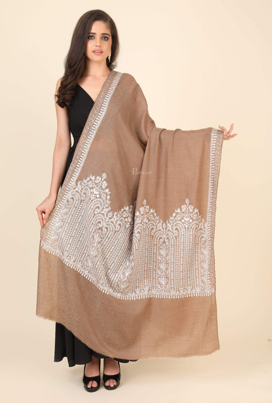 Pashtush India 114x228 Pashtush Womens Fine Wool Shawl, With Tone on Tone Nalki Embroidery, Soft and Warm