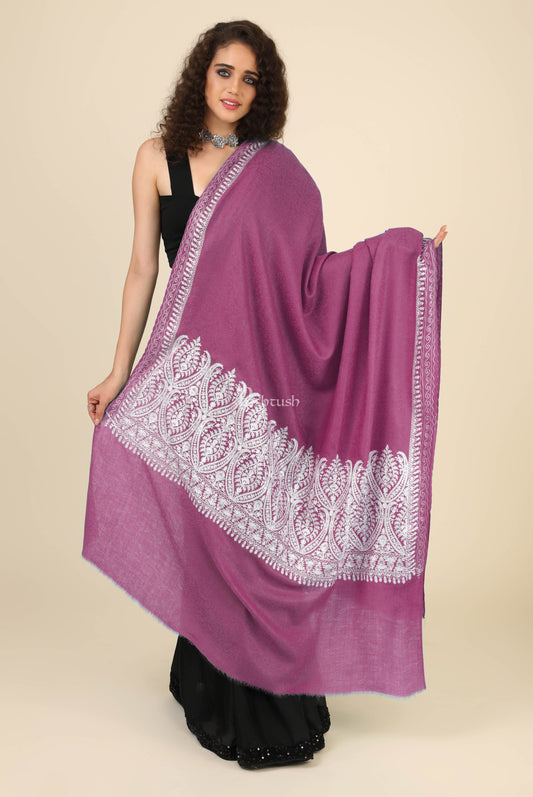 Pashtush India Womens Shawls Pashtush Womens Fine Wool Shawl, With Tone On Tone Nalki Embroidery, Soft And Warm, Majenta