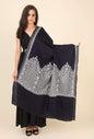 Pashtush India 114x228 Pashtush Womens Fine Wool Shawl, With Tone on Tone Nalki Embroidery, Soft and Warm, Navy Blue