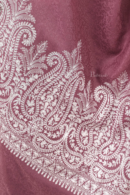 Pashtush India Womens Shawls Pashtush Womens Fine Wool Shawl, With Tone On Tone Nalki Embroidery, Soft And Warm, Peel Lilac