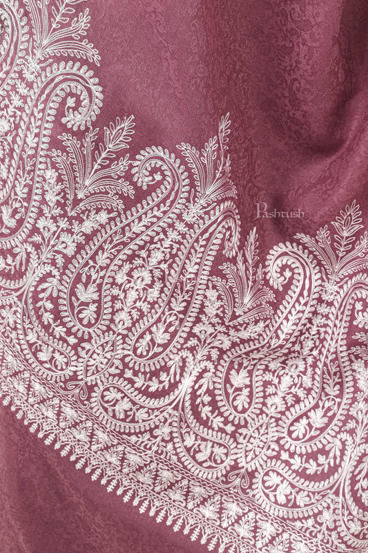 Pashtush India Womens Shawls Pashtush Womens Fine Wool Shawl, With Tone On Tone Nalki Embroidery, Soft And Warm, Peel Lilac