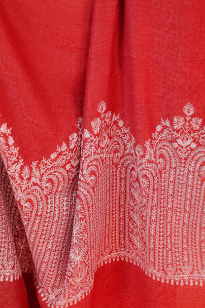 Pashtush India Womens Shawls Pashtush Womens Fine Wool Shawl, With Tone On Tone Nalki Embroidery, Soft And Warm, Red