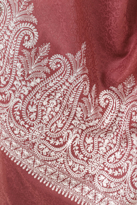 Pashtush India Womens Shawls Pashtush Womens Fine Wool Shawl, With Tone On Tone Nalki Embroidery, Soft And Warm, Rose
