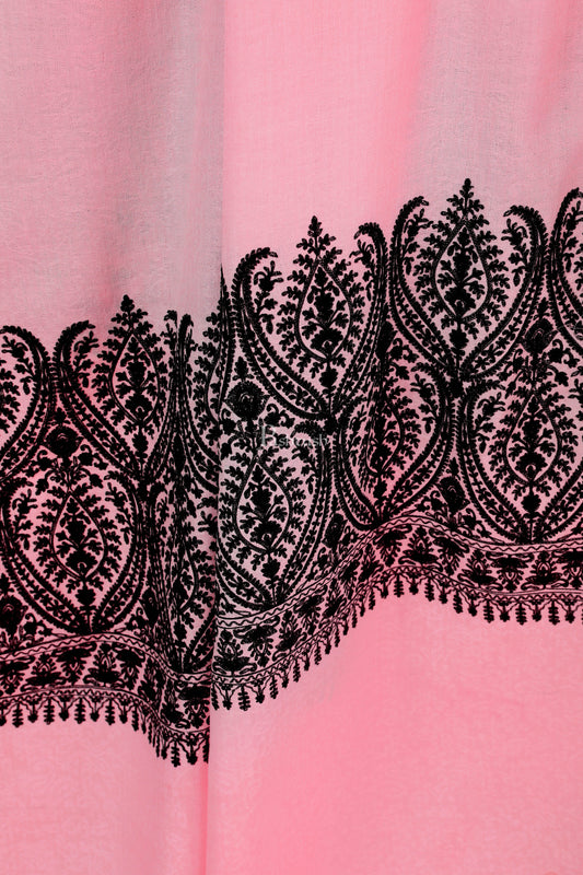 Pashtush India Womens Shawls Pashtush Womens Fine Wool Shawl, With Tone On Tone Nalki Embroidery, Soft And Warm, Soft Pink
