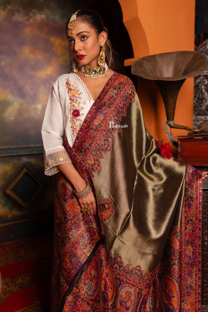 Pashtush India Womens Shawls Pashtush Womens Fine Wool Shawl, Woven King And Queen Design, Multicolour