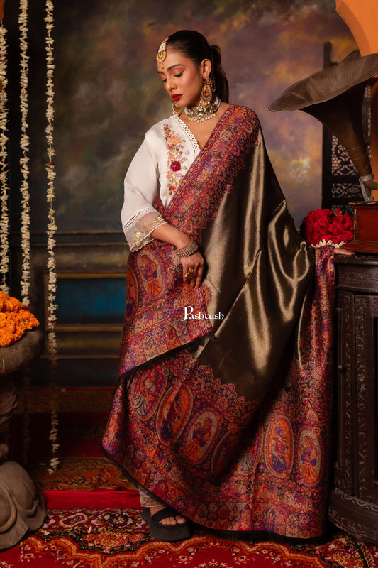 Pashtush India Womens Shawls Pashtush Womens Fine Wool Shawl, Woven King And Queen Design, Multicolour