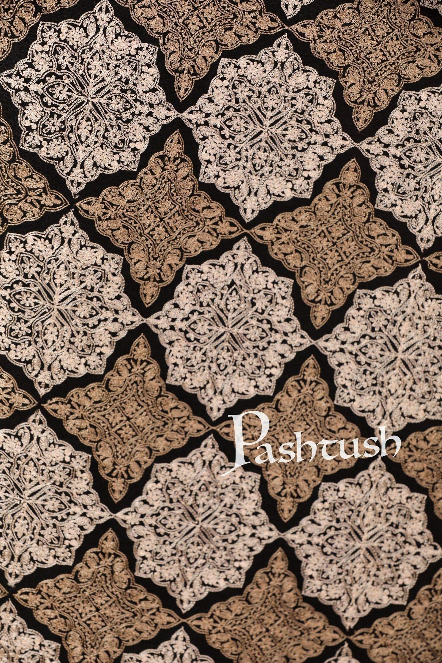 Pashtush Store Shawl Pashtush Womens Fine Wool, Silky Nalki Embroidery Needlework Shawl, Black