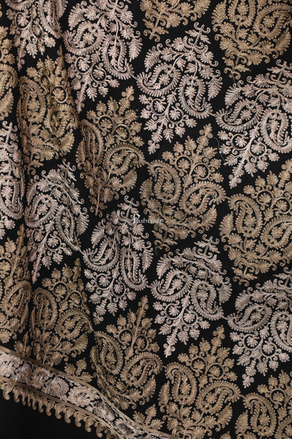 Pashtush Store Stole Pashtush Womens Fine Wool, Silky Nalki Embroidery Needlework Stole, Black