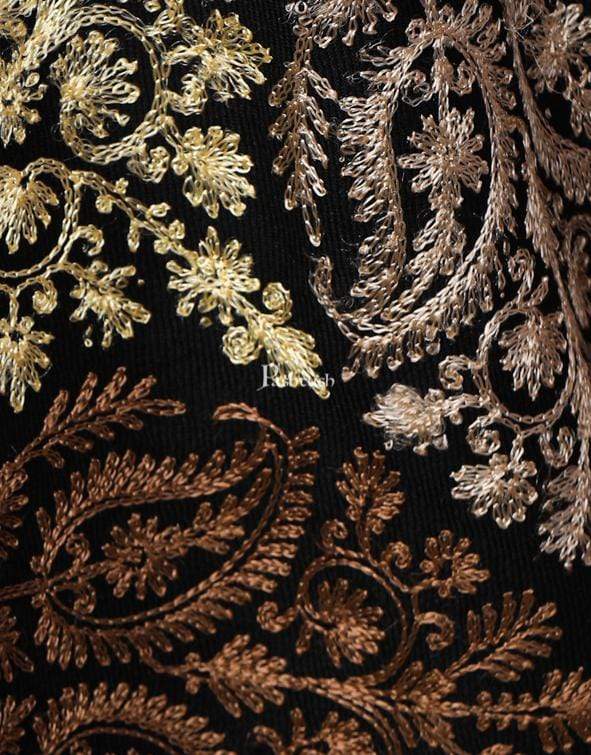 Pashtush Store Stole Pashtush Womens Fine Wool, Silky Nalki Embroidery Needlework Stole, Black