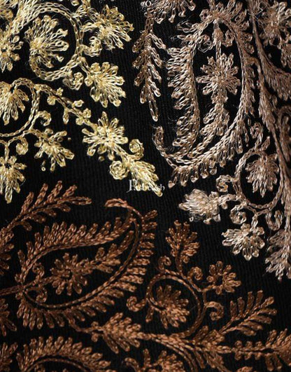 Pashtush Store Stole Pashtush Womens Fine Wool, Silky Nalki Embroidery Needlework Stole, Black