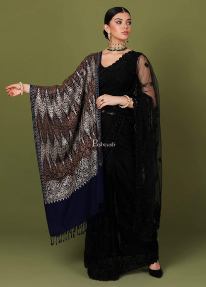 Pashtush Store Stole Pashtush Womens Fine Wool, Silky Nalki Embroidery Needlework Stole, Black