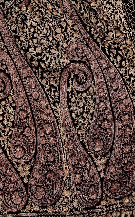 Pashtush Store Stole Pashtush Womens Fine Wool, Silky Nalki Embroidery Needlework Stole, Black
