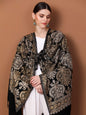 Pashtush Store Stole Pashtush Womens Fine Wool, Silky Nalki Embroidery Needlework Stole, Black