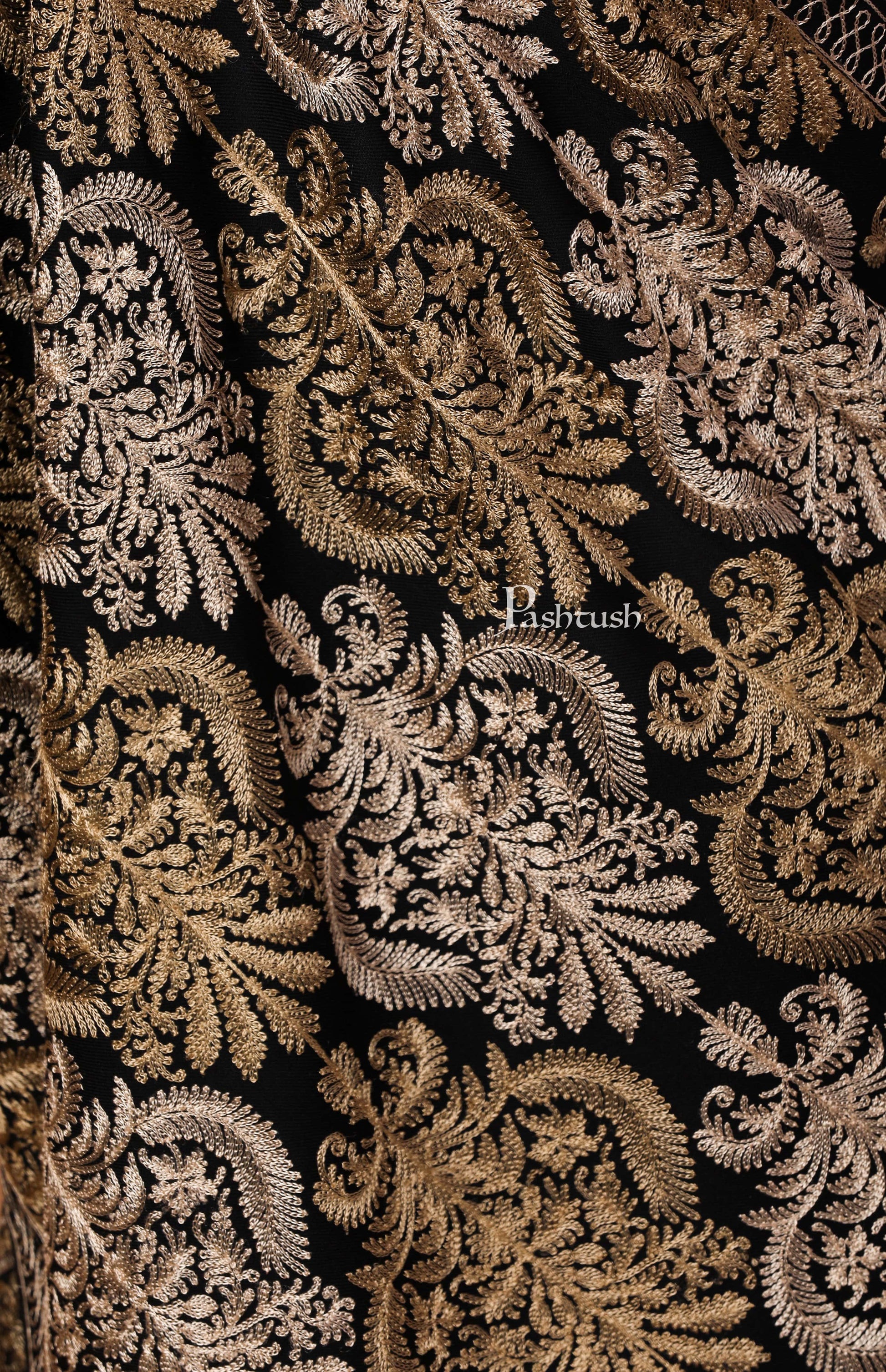 Pashtush Store Stole Pashtush Womens Fine Wool, Silky Nalki Embroidery Needlework Stole, Black